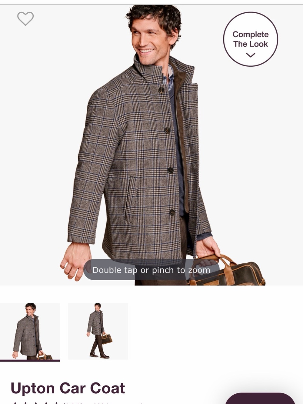 Johnston & Murphy Brown Plaid Upton Car Coat - Perfect! XXL